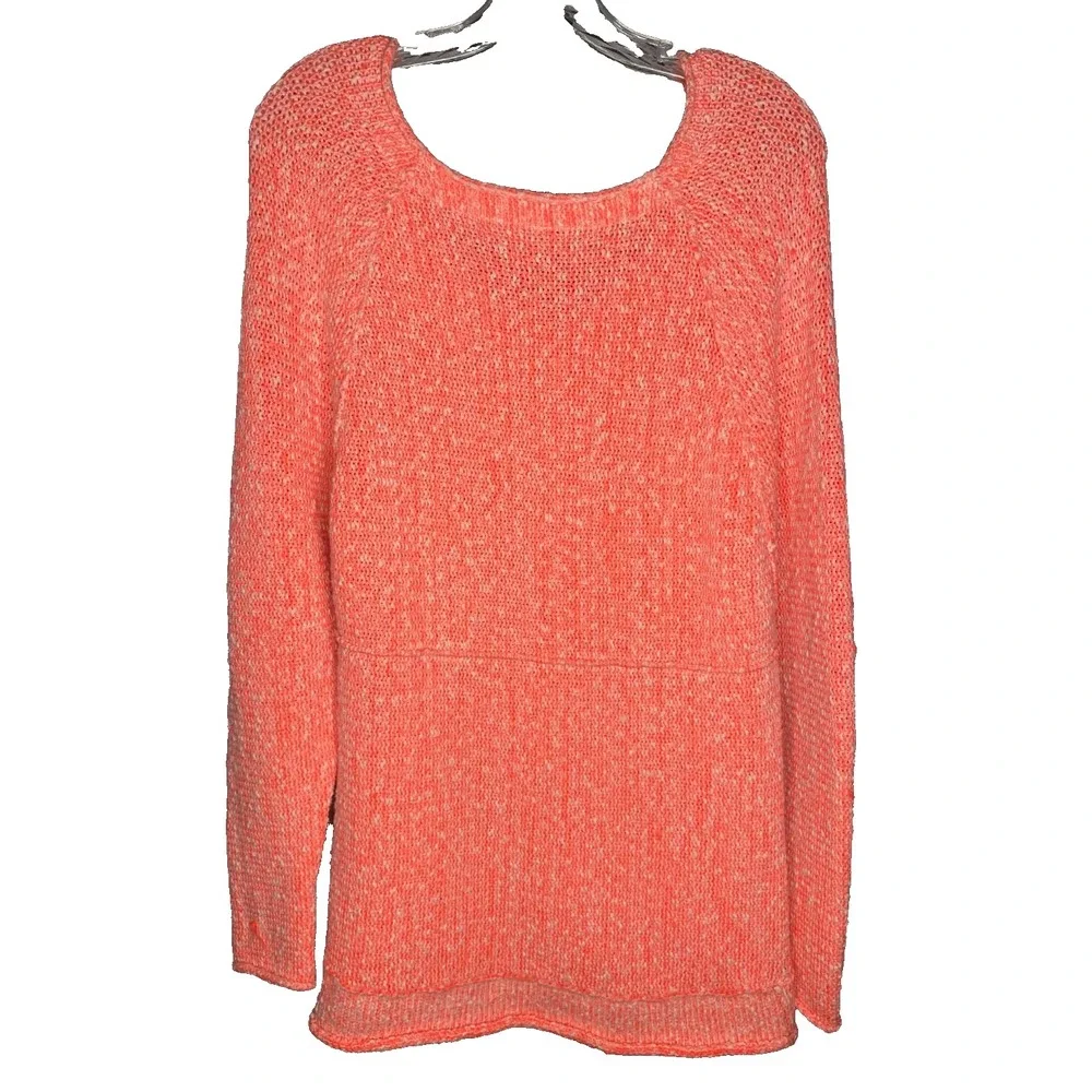 Womens Free People vneck Pullover sweater Orange white speckled Size XS oversize